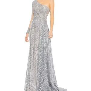 Mac Duggal Silver One-Shoulder Dress